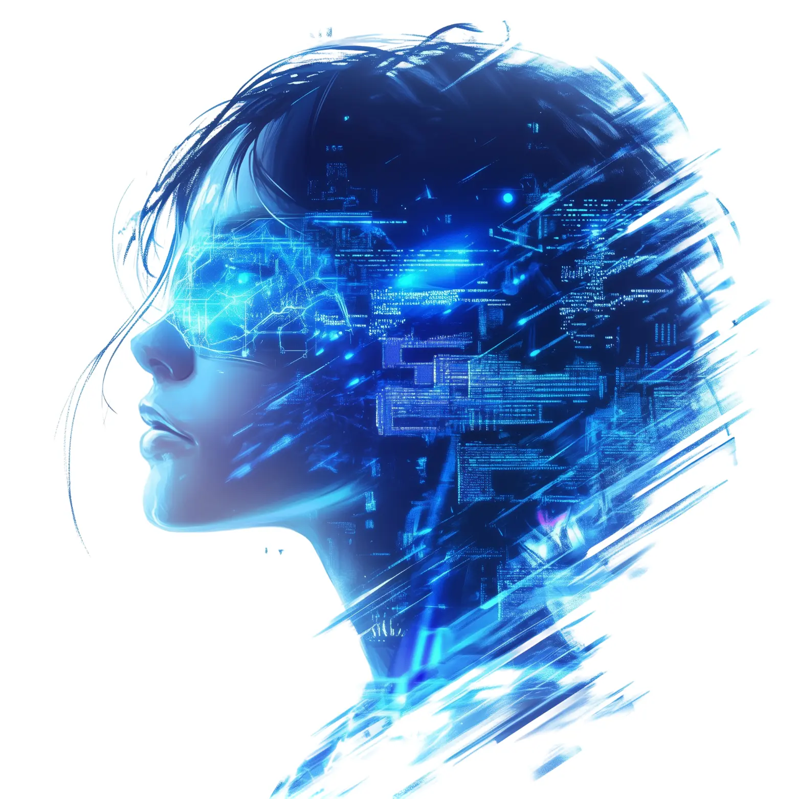 robotic woman looking into the distance